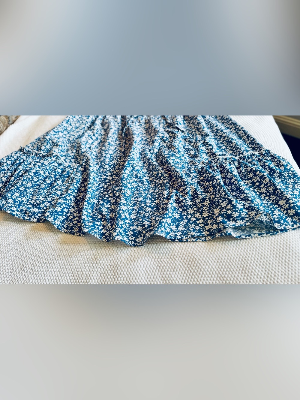 CUPSHE Tiered Ruffle Deep V & Back Blue Floral Tie-Front Sundress Mini Dress - Picture 8 of 14